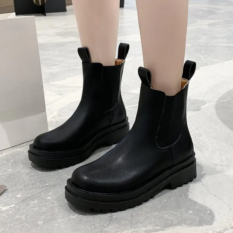 

boots autumn/winter new style ankle boots round toe Chelsea boots thick heel middle tube motorcycle boots female trend