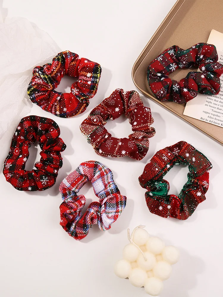 

zq Autumn and Winter Christmas Ornaments Christmas Plush Hair Rope Simple Plaid Hair Accessories Hair Ring