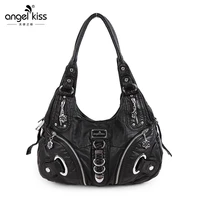 Luxury Washed Shoulder Bags for Women 2022 Classic Fashion Motorcycle Soft Handbags Leather Shoppin Bags Chic Crossbody Bag