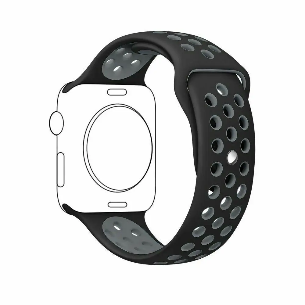 Дышащий силиконовый ремешок для часов для Apple Watch ремешок 5 4 3 2 1 38 мм 42 мм спортивный резиновый ремешок для часов Nike+ iwatch 40 мм 44 мм - Цвет ремешка: Black gray