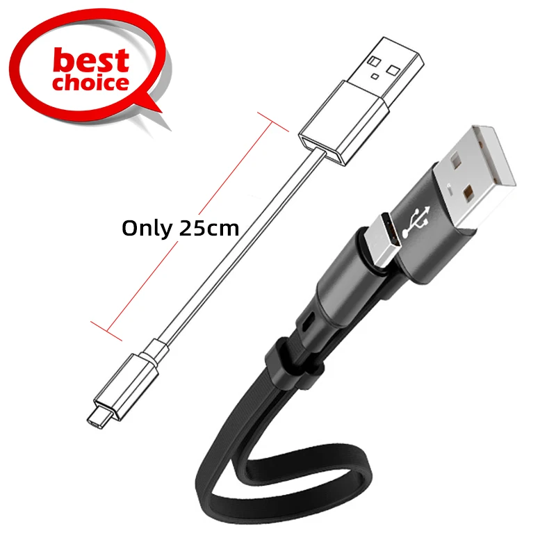 Портативный кабель USB 25 см Micro Type C зарядное устройство 2 4 А быстрая зарядка для Xiaomi