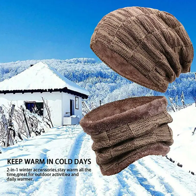 2 шт. ретро мужские шапки Skullcap и теплый шарф на шею комплект Зимний вязаный