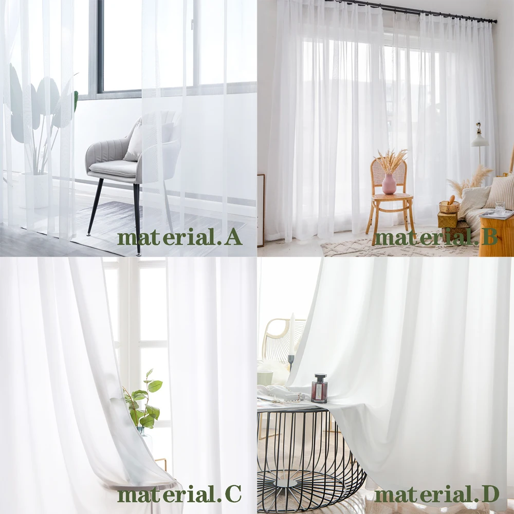 

With 4 materials White Snow Tulle Curtains for Living Room Super Soft Sheer Modern Chiffon Cortinas Decoration