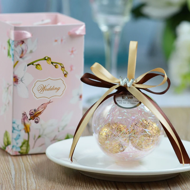 30 шт. милая прозрачная коробка конфет круглый хрустальный шар с бумажным мешком