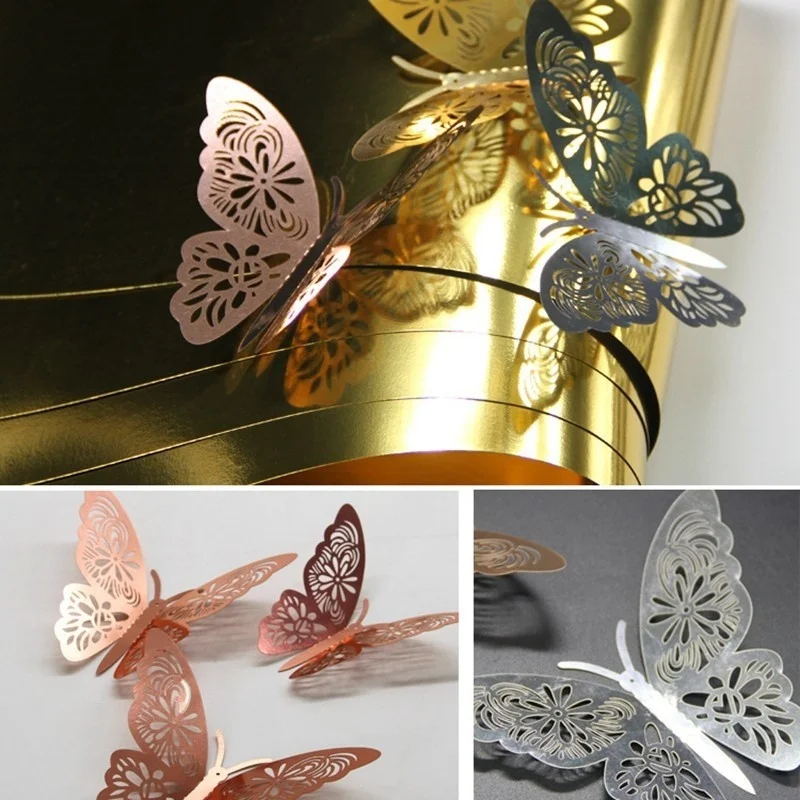 

12pcs/set Hollow 3D Butterfly Wall Sticker Rose gold/Golden/Silver DIY Art Home Decor Butterfly Wall Stickers Decoration