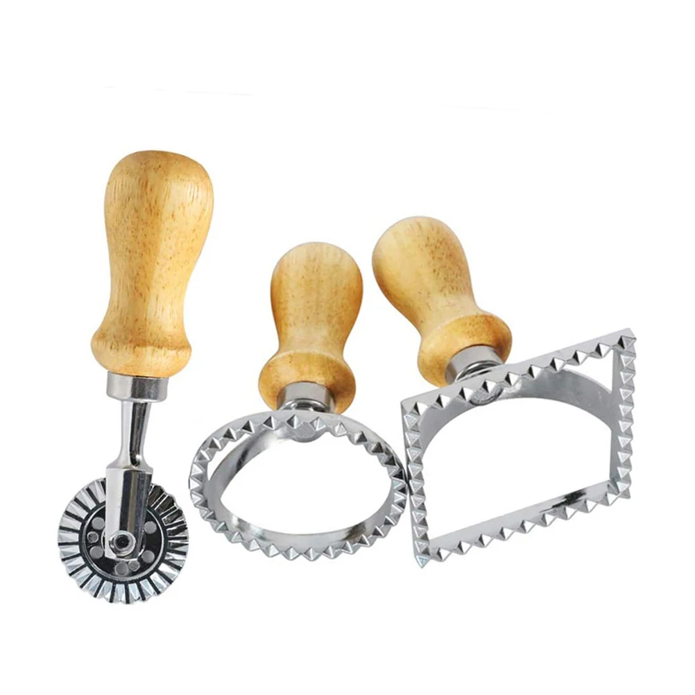 

3 Pcs Biscuit Mold Set Ravioli Stamp Maker Cutter Mold With Roller Wheel Dumplings Maker Tools New Year Kitchen Cooking Kit