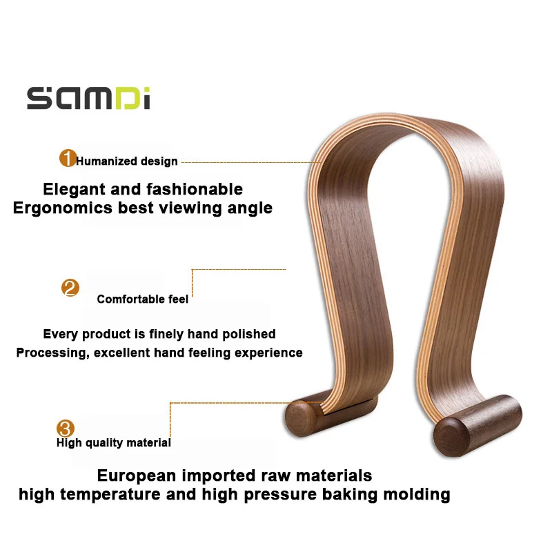 

New SAMDI Walnut Birch Wooden Gaming Headset Stand Holder for Laptop Desktop Smartphone Headphone Stand Holder Hanger Practical