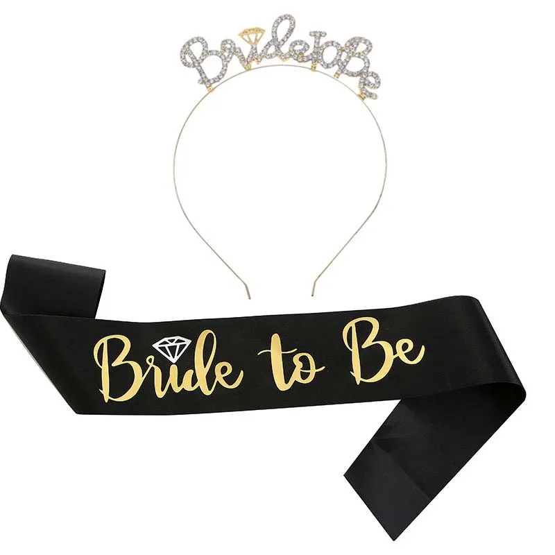 

Bridal Shower Decoration Bride To Be Tiara Satin Sash Bridesmaid Tiaras Headband for Girls Night Bachelorette Hen Party Supplies