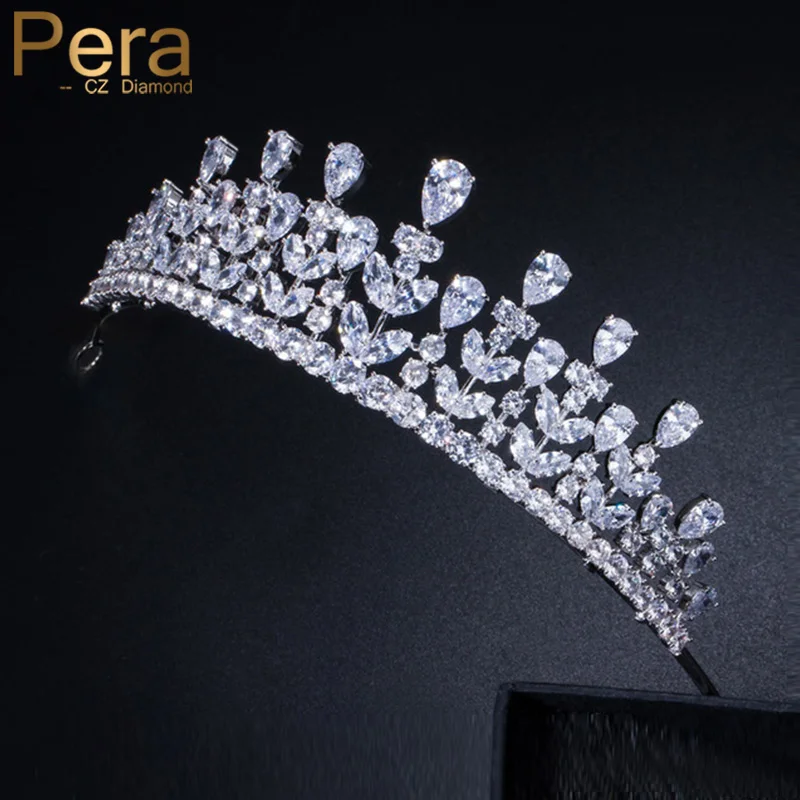 Pera элегантные женские Свадебные короны с большим листом форма маркиза