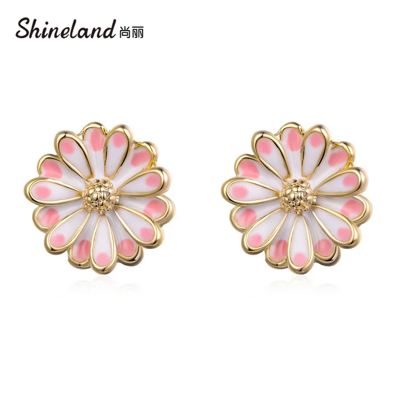 

Shineland Hot Sale Stud Earrings for Women Girls Colorful Enamel Flower Earring Wedding Jewelry Bohemian Fashion Brincos Gift