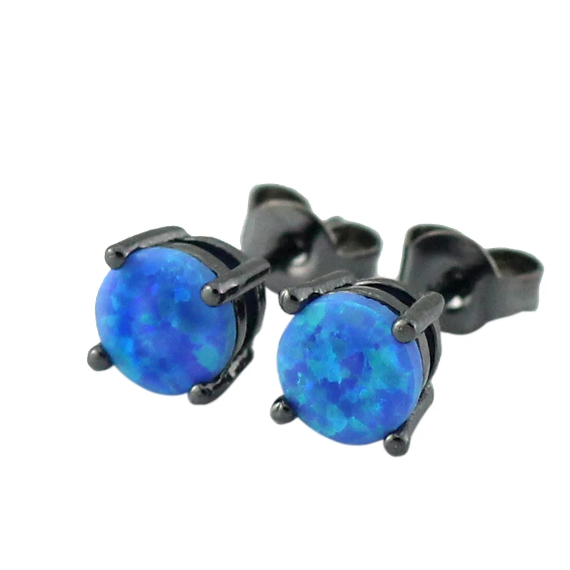 

Classical Rounf Cut 6mm Blue Fire Opal Ear Stud Earrings for Women OE267