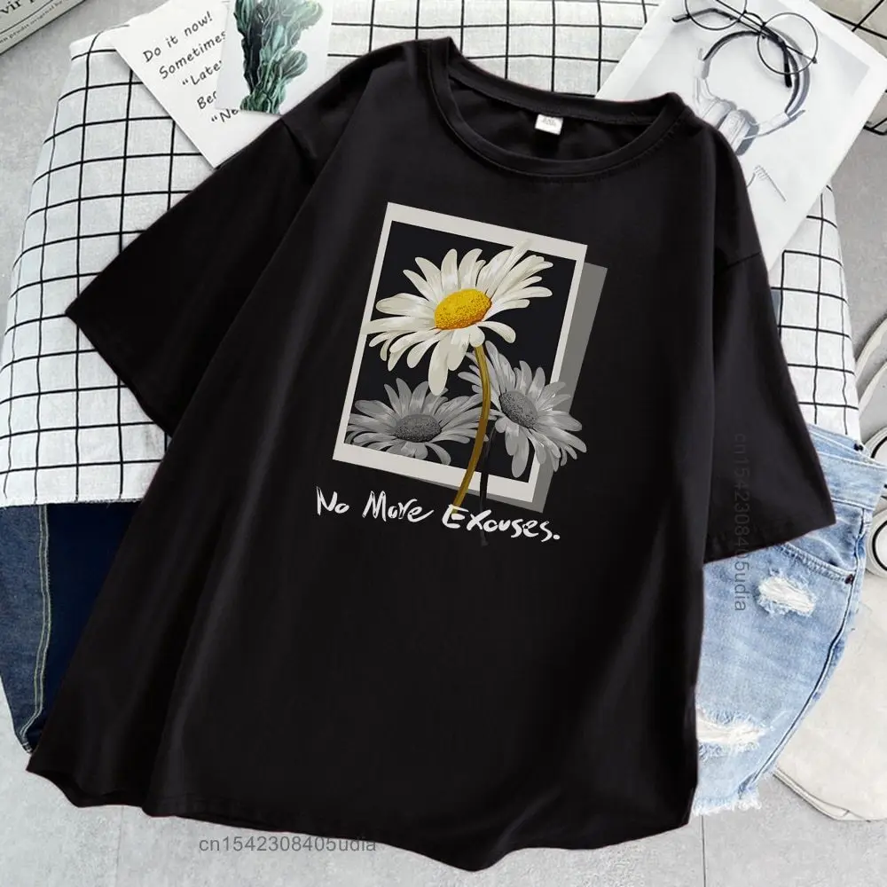 Beautiful Flower Picture Women's Tee Shirt for Men Hip Hop Loose Streetwear Fashion Tops Fashion Black T-Shirt Female