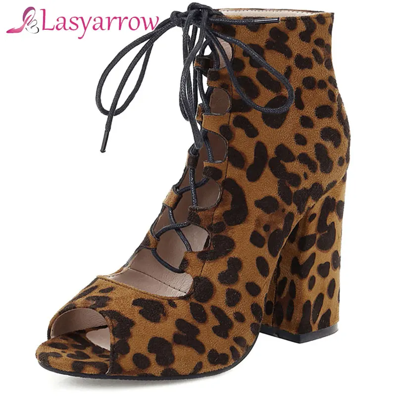 Lasyarrow/Летние босоножки женская обувь пикантные леопардовые короткие ботинки на