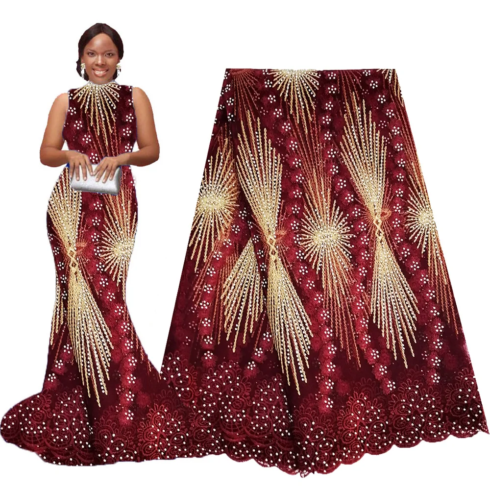 Африканская Кружевная Ткань 5 ярдов 2021 нигерийская французская сетчатая ткань с