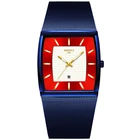 Часы NIBOSI мужские, квадратные, синие, красные, деловые, водонепроницаемые, с датой, кварцевые, сетчатые наручные часы, мужские часы, 2021