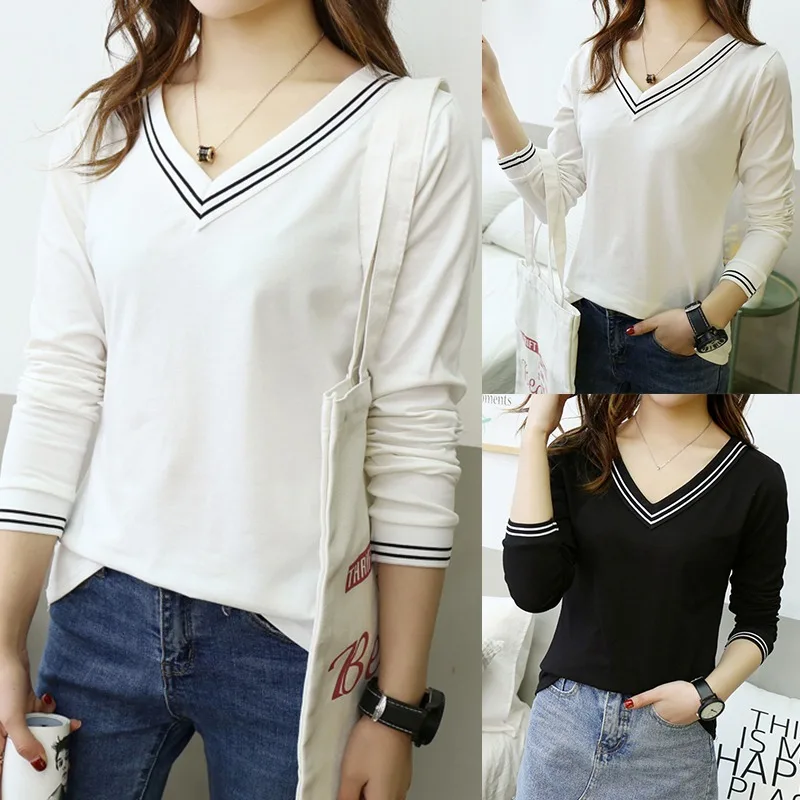 Корейский стиль модные женские хлопковые футболки Одноцветный полосатый