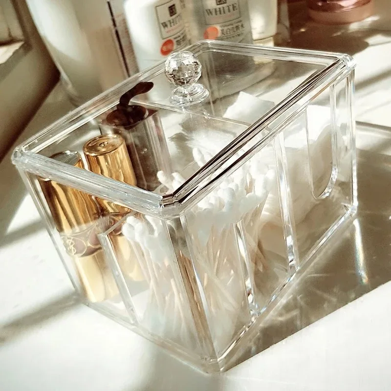 Покрытый хлопковый ящик для хранения косметики прозрачная акриловая маленькая