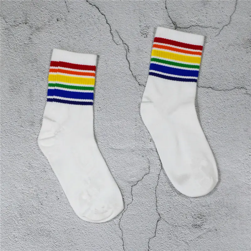 White Rainbow Носки унисекс в радужную полоску с фруктами; длинные хлопковые носки; сезон весна-лето; носки для влюбленных пар; meias; носки в духе колледжа; Прямая поставка - Цвет: White Rainbow
