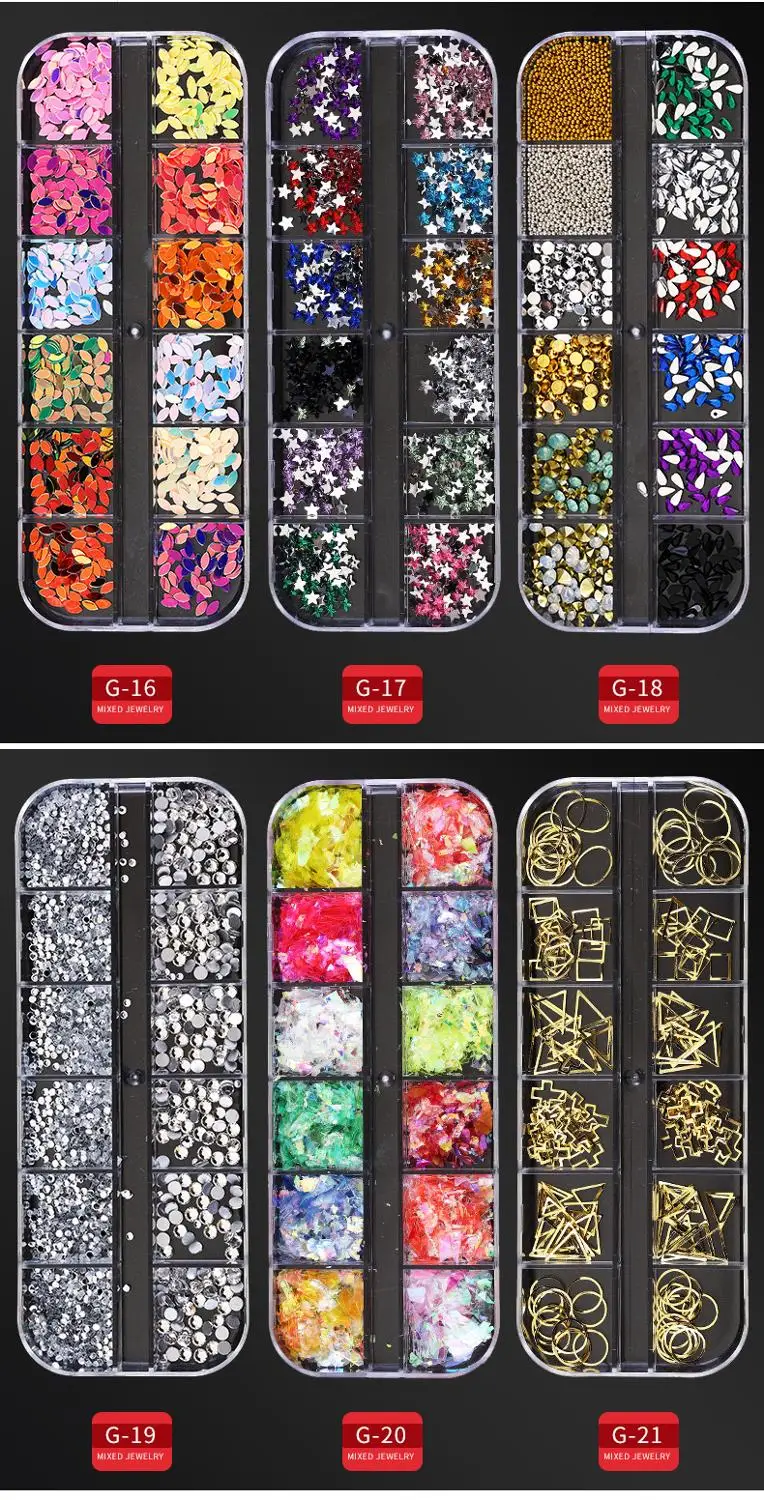 12 решеток/коробка AB цветные стразы для дизайна ногтей цвета: золотистый