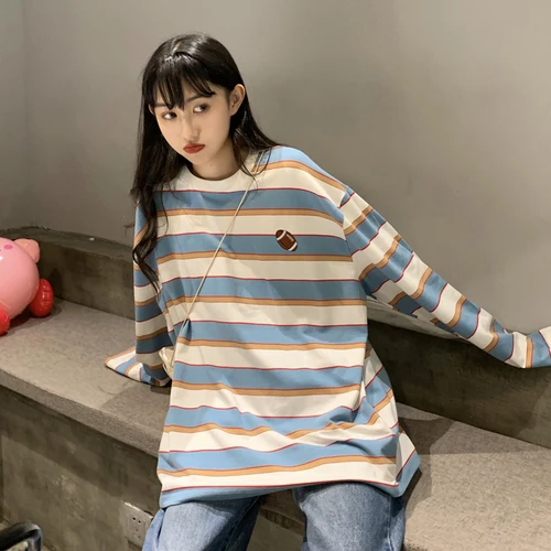 Простые специальные мешковатые синие белые повседневные свободные с длинным