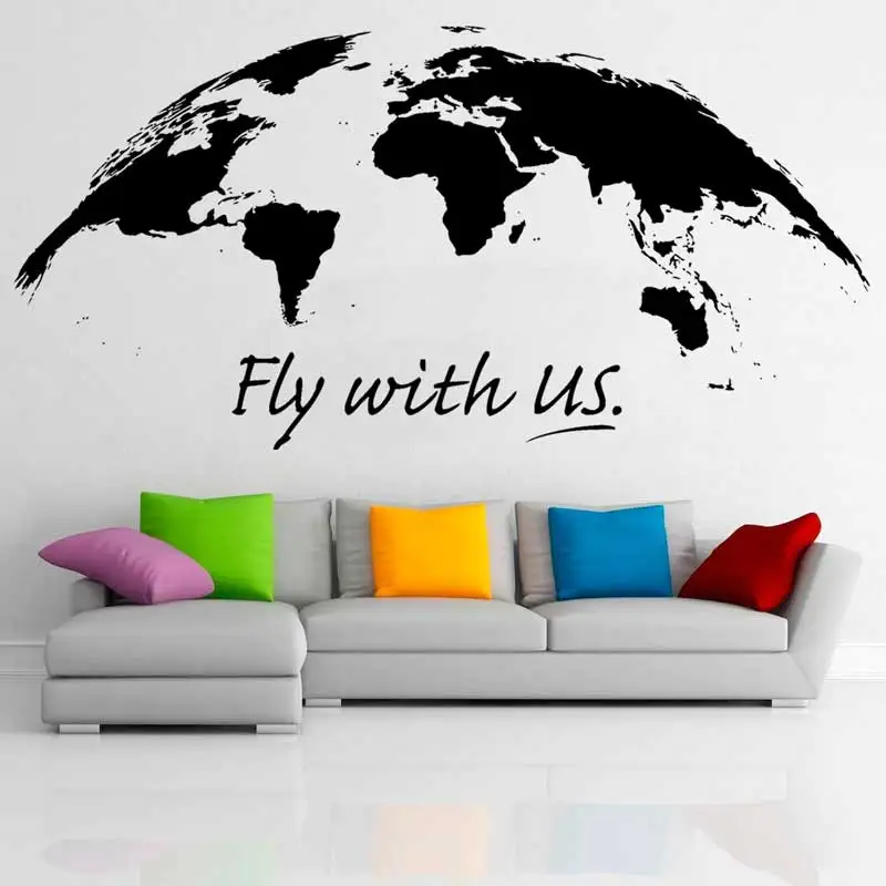 Силуэт карты мира наклейки на стену как дорожное агентство слоган для дома
