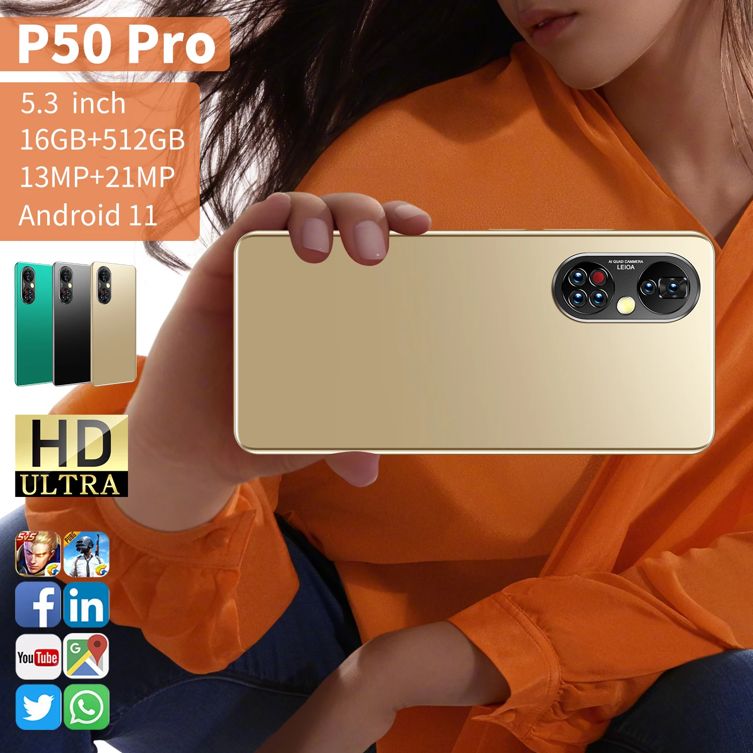 Смартфон глобальная версия 5 3 дюйма P50 Pro 4950 мАч 16 ГБ + 512 сотовый телефон на базе