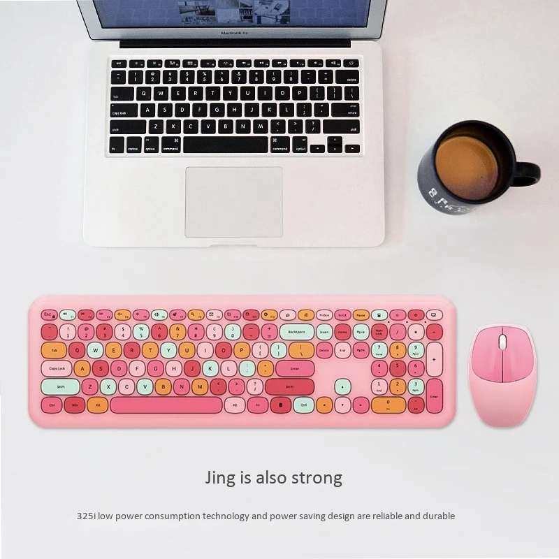 

666 2.4GHz Wireless Keyboard Mouse Color Cute Girl Punk Keyboard Office Suit Flexible Key Office Full-Size Keyboard