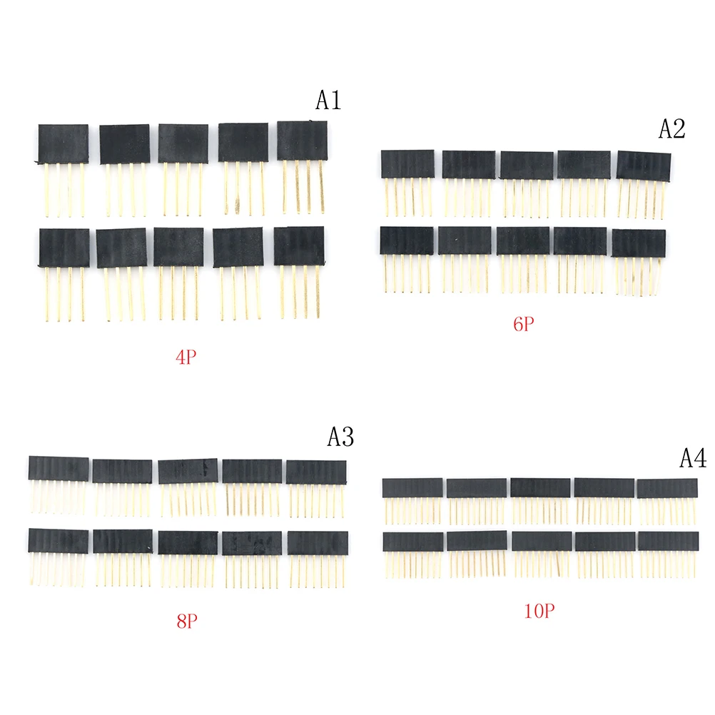

Hot Selling 10pcs 4/6/8/10 Pin 2.54 mm Stackable Long Legs Femal Header Shield Wholesale