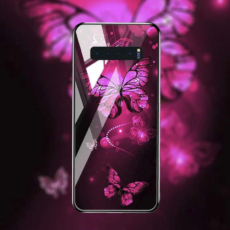 Tempered Glass phone Case For samsung galaxy S10 S9 S8 plus Cases Space Silicone Covers for S10E note 8 back |