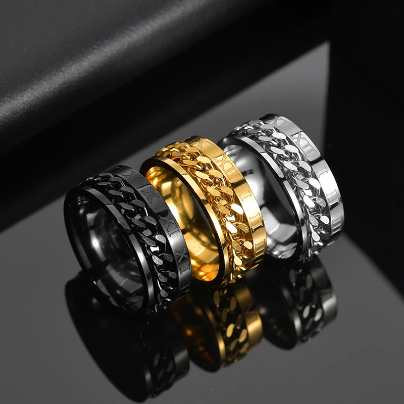 

Women Jewelry for Party Gift Stainless Steel Rotatable Men Ring High Quality