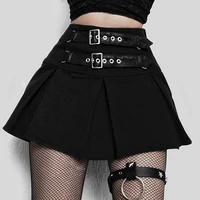black mall goth emo egirl pleated mini skirt kawaii double belted eyelets high waisted e girl skirts aesthetic clothes