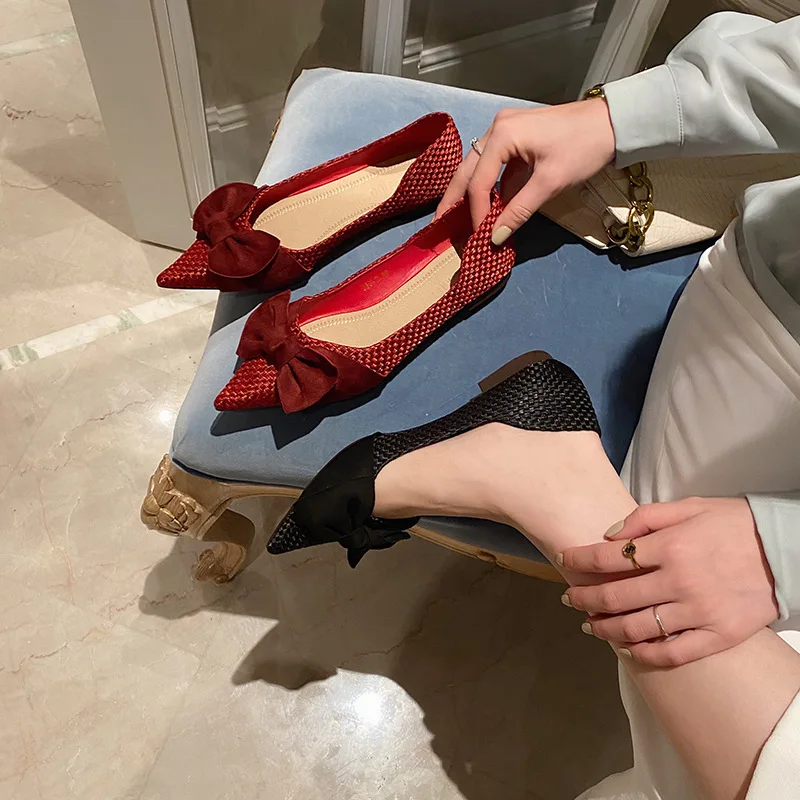 Женская обувь с украшением в виде банта ткань на плоской подошве женские