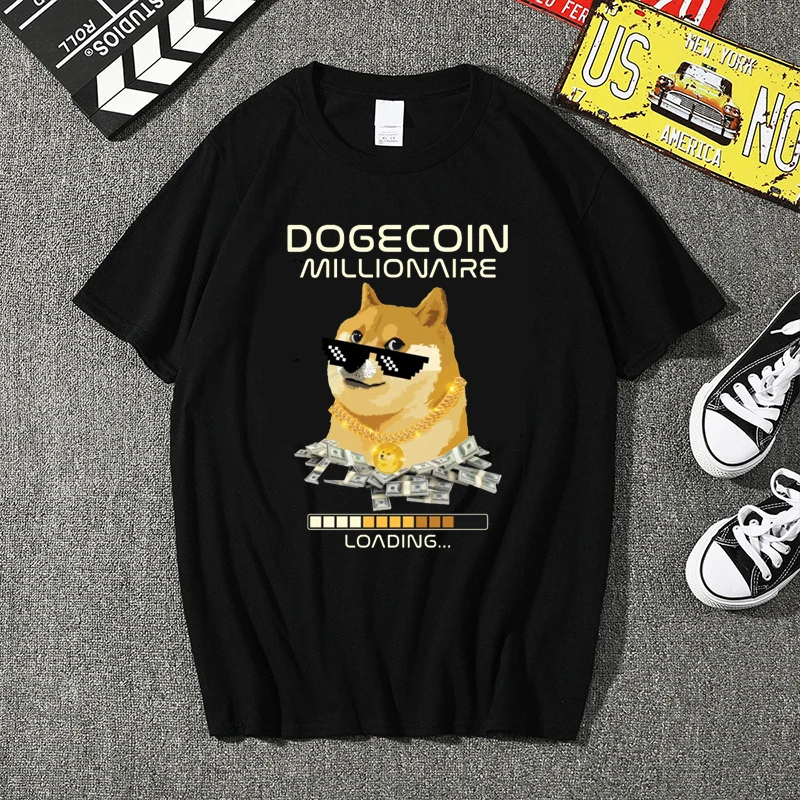 

Digital printing dogecoin millionaire loading T-shirt fashion menswear Harajuku breathable cotton crew neck loose casual T-shirt