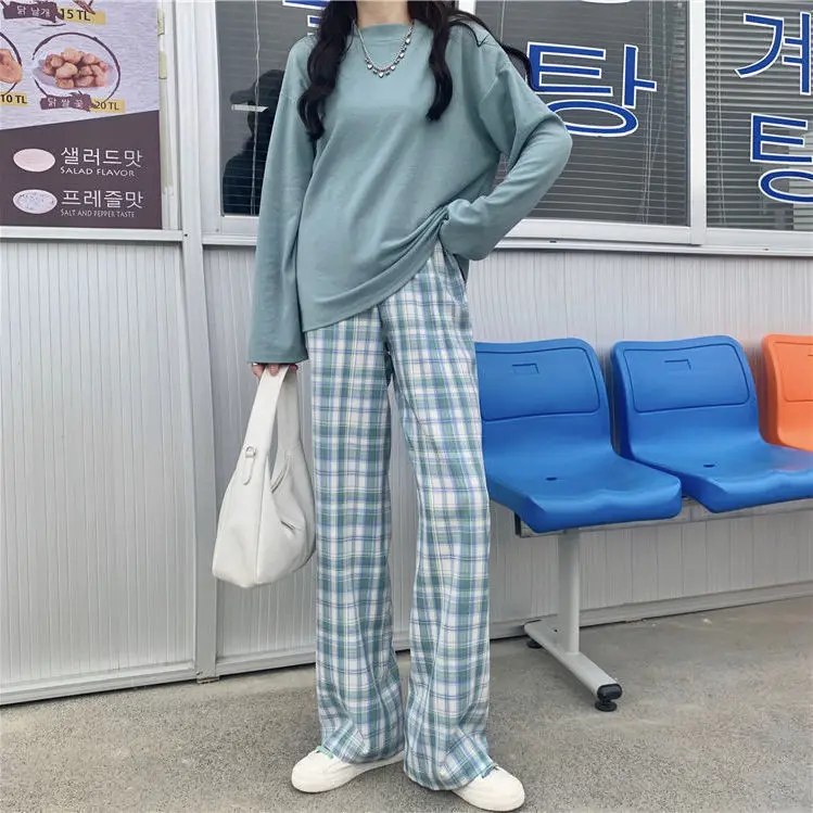

Plaid wide leg pants women's summer 2021 new Korean high waist slim student versatile casual pants