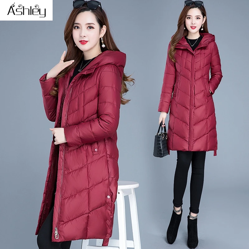 

Ashley Warm casual women coat jacket with hat Elegant new design tassel parka Fashion female winter windproof jacket navy 2020