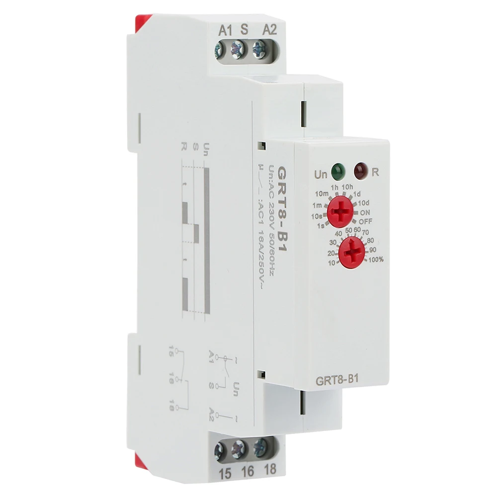 

Time Relay GRT8-B1 Mini Power Off Delay Time Relay Multifunction Timer Relay 35mm DIN Rail Type AC 220V Single Function Control