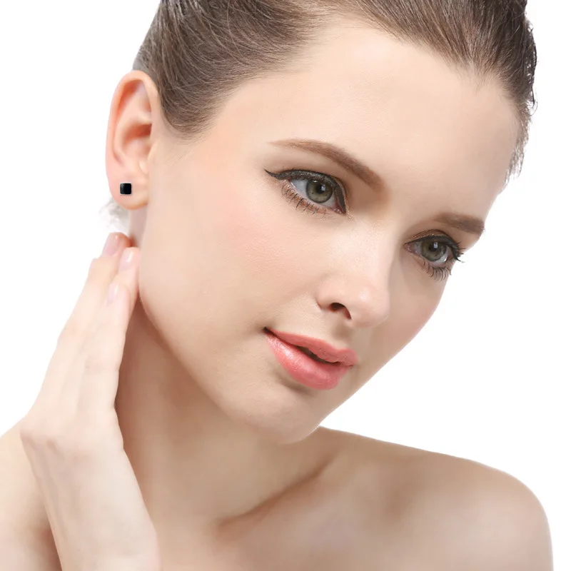 

925 Sterling Silver Black Enamel Square Stud Earrings For Women Wedding Female pendientes mujer moda aretes de mujer eh1450