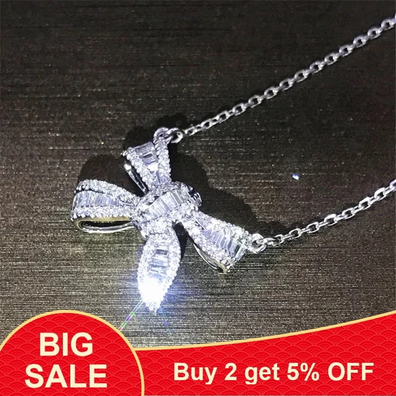 

Кулон-бант ручной работы с ожерельем из стерлингового серебра 925 пробы, T-образный AAAAA циркон, Cz, помолвка, бриллиант, подарок для женщин