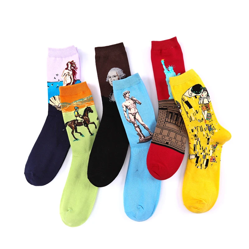 Ретро роспись Портрет Искусство Носки Happy Европа Ван Гог Мода хлопок Мужские