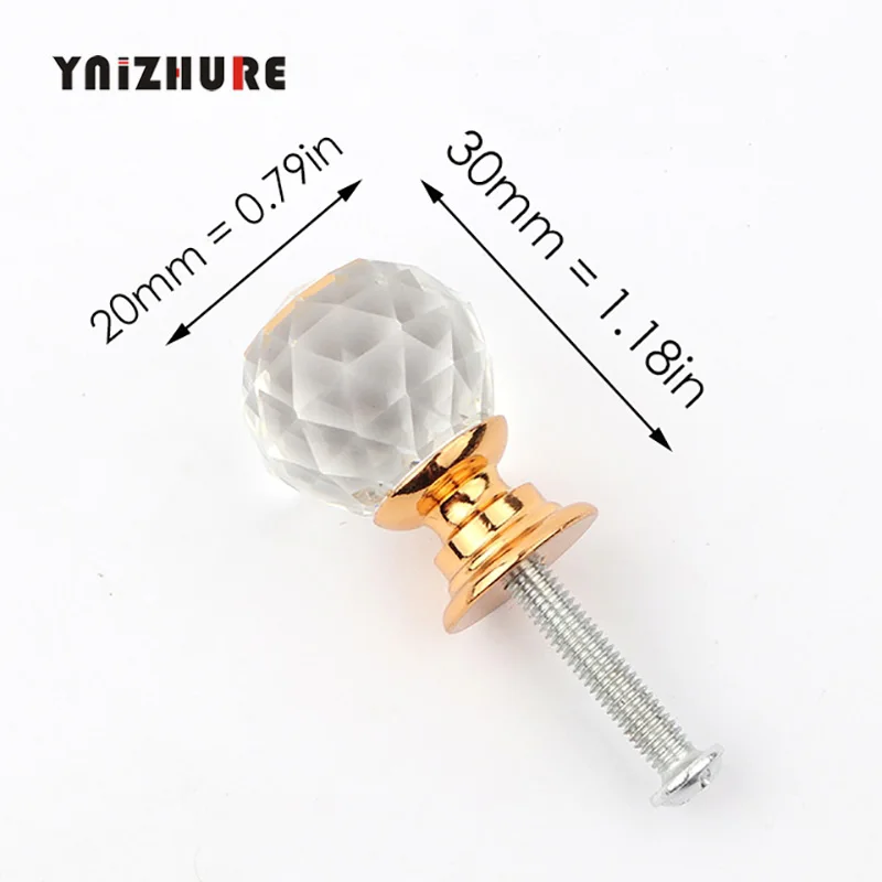 20mm Ball Gold YNIZHURE Алмазная форма Хрустальные стеклянные ручки для шкафа ручки для выдвижных ящиков кухонный шкаф ручки оборудование для обработки мебели - Цвет: 20mm Ball Gold