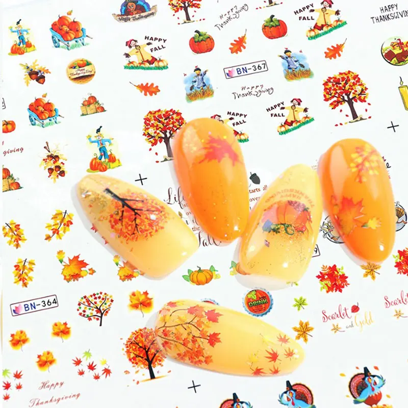 

1 Sheet Gold Leaf Stickers For Nails Autumn Maple Nail Art Water Decals Set Foils Decorations Design Flower Manicure