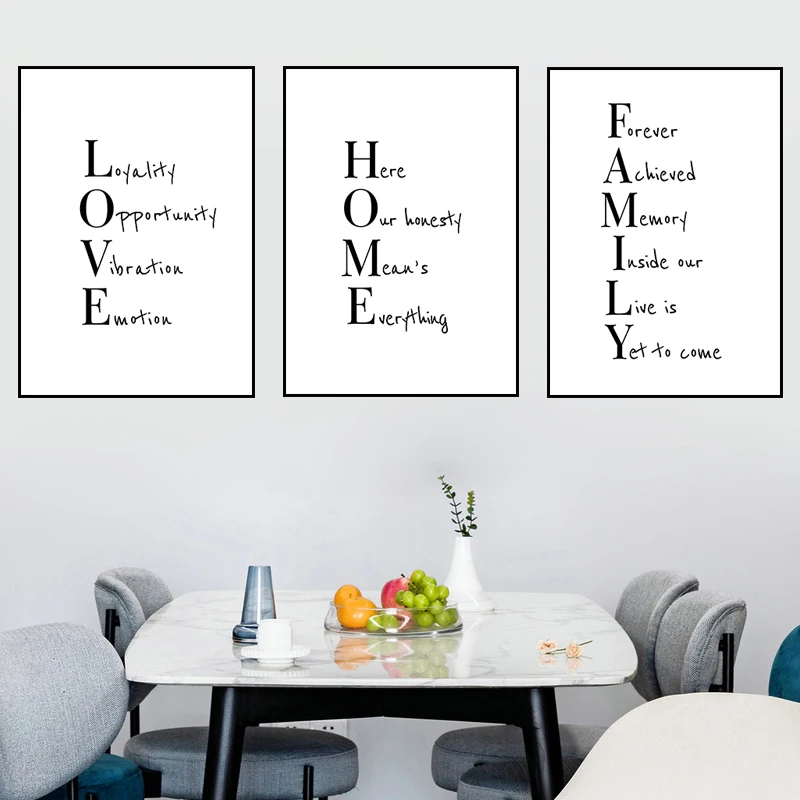 

Love Home Family Quotes Canvas Painting Black White Wall Art Posters and Prints Minimalist Picture Living Room Home Decor HD3110