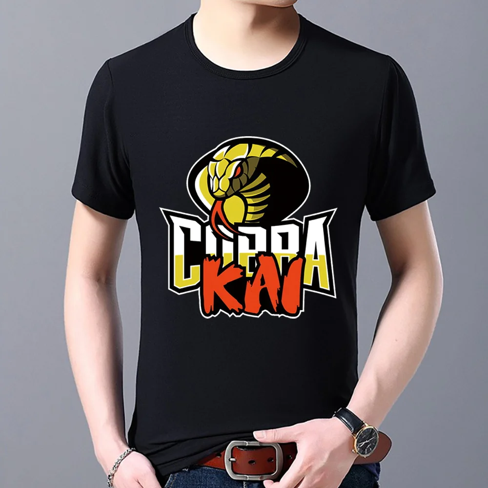 

Fashion T-shirt Hip-hop Commuter Men's Clothing Casual Gothic Black Ferocious Cobra Print Pattern Top O-neck Comfortable Youth