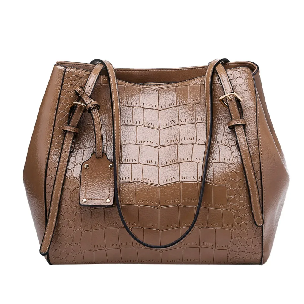 Женская кожаная сумка с крокодиловым узором однотонная вместительная