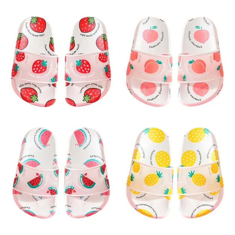 

Child Kids Girls Summer Slide Sandals Cute Cartoon Strawberry Pineapple Fruit Transparent Soft Slippers Shower Anit-Slip Shoes