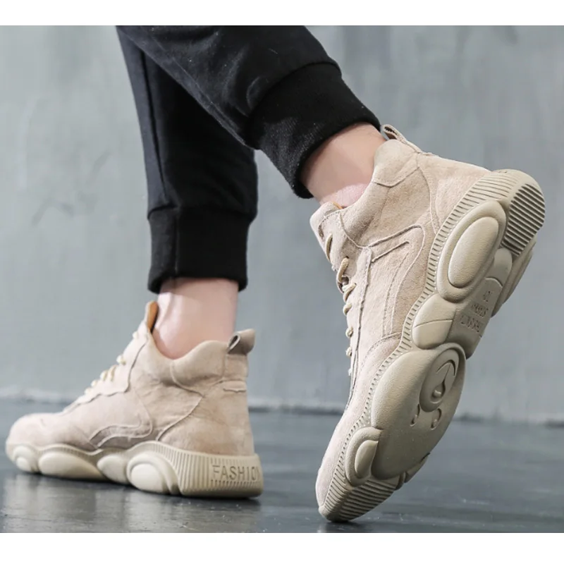 Мужские беговые кроссовки цвета хаки из флока нескользящая и износостойкая