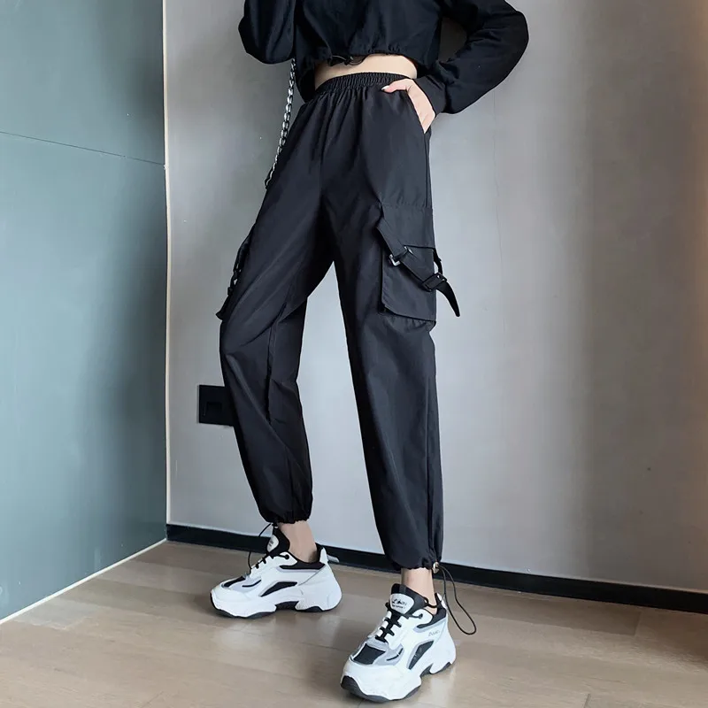 

Spring and Autumn Overalls Women's Thin High-Waisted Black Pants Loose bf Straight Sports Beam Ankle-Tied All-Match Casual Pants