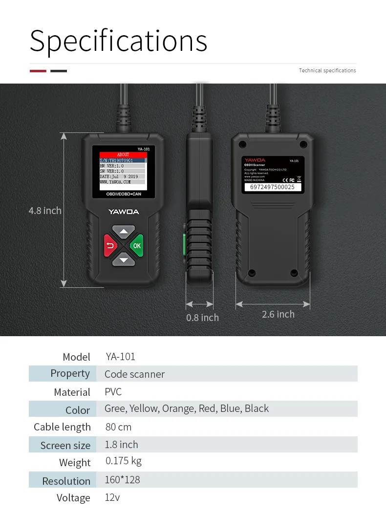 Ediag YA101 OBDII/EOBD 16Pin считыватель кода диаграмма данных USB обновление OBD2 диагностический инструмент