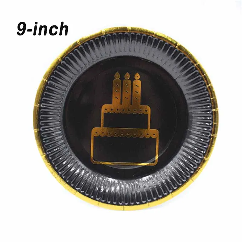 9-inch Plate 10pcs 65 шт Свадебные украшения для дня рождения, черные одноразовые столовые приборы, тарелки, бумажные трубочки, принадлежности для вечеринки, сувениры для детского душа - Цвет: 9-inch Plate 10pcs