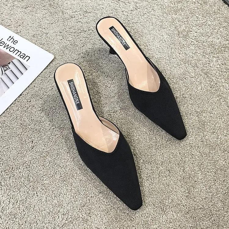 

Free Shipping-sexy Female Stiletto High Heels 2021 New Net Red Pointed Mid-heel Slippers Fashion Large Size Women's Shoes